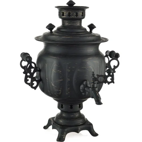 Самовар на дровах 2,8 литра формы «Овал» золотые нити в патине, категория «Эксклюзив»