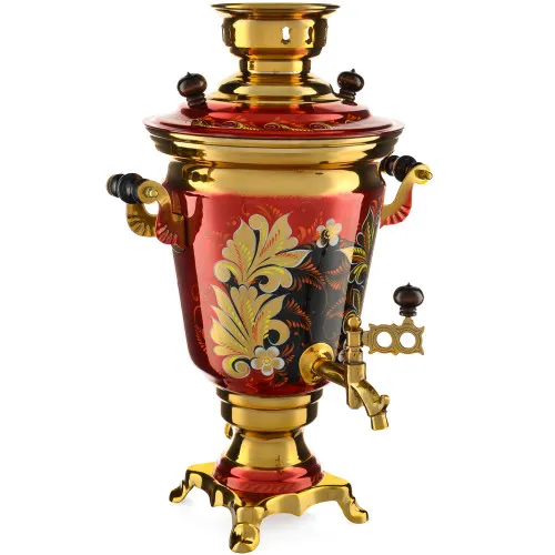 Самовар электрический 4 литра с художественной росписью «Кудрина красная» формы «Рюмка»