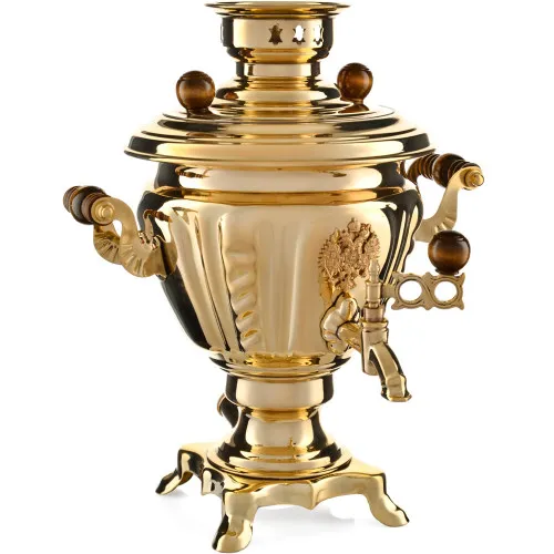 Самовар электрический 2 литра формы «Чаша с гербом РФ», золотой, категория «Стандарт»