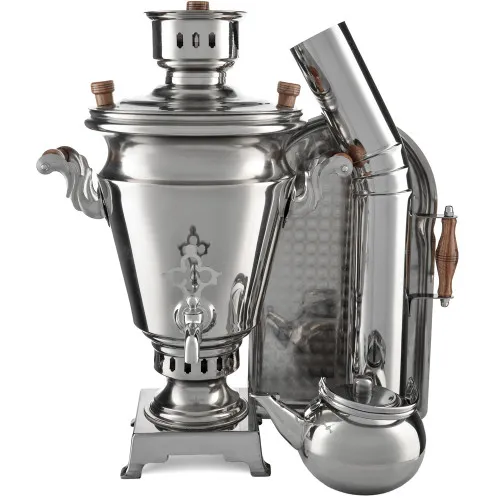 Самовар на дровах из нержавейки 5 литров формы «Рюмка» в наборе из 4 предметов ( труба в подарок)