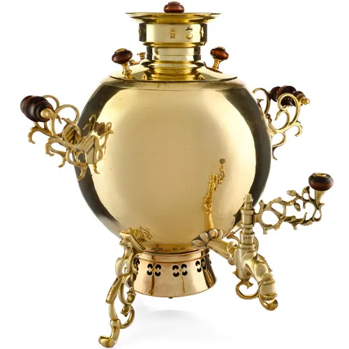 Самовар на дровах 8 литров формы «Шар Паук», золотой, категория «Эксклюзив»