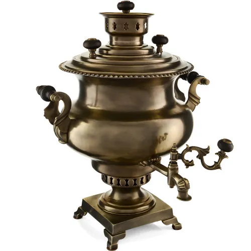 Самовар антикварный на дровах 7,5 литра формы «Репка» Капырзина с трубой,травление по латуни, уценка