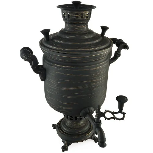 Самовар на дровах 5 литров формы «Банка», золотые нити в патине, литьё, категория «Эксклюзив» 