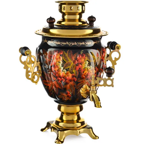 Самовар электрический 3 литра с художественной росписью «Осенний виноград в золоте» формы «Жёлудь»