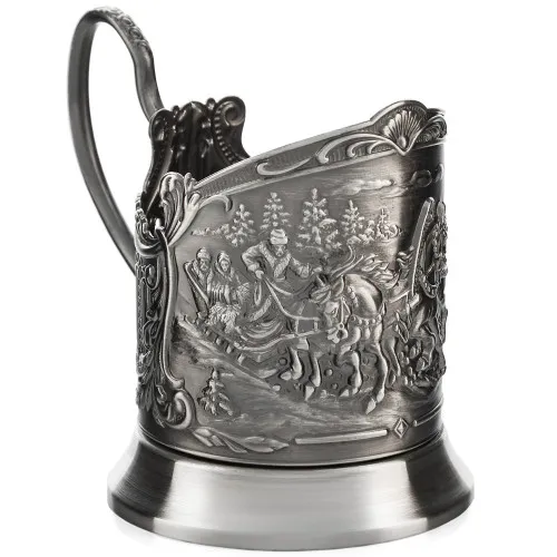 Подстаканник никелированный с чернью «Тройка»