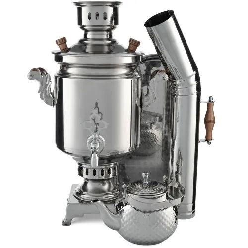 Самовар на дровах из нержавейки 5 литров формы «Банка» в наборе 4 предметов (труба в подарок)