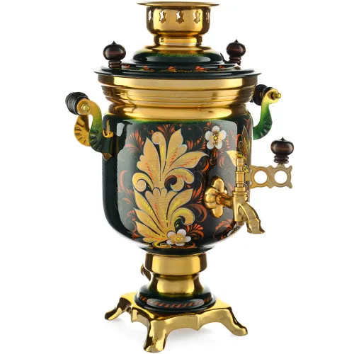 Самовар электрический 3 литра с художественной росписью «Кудрина малахитовая» формы «Банка»