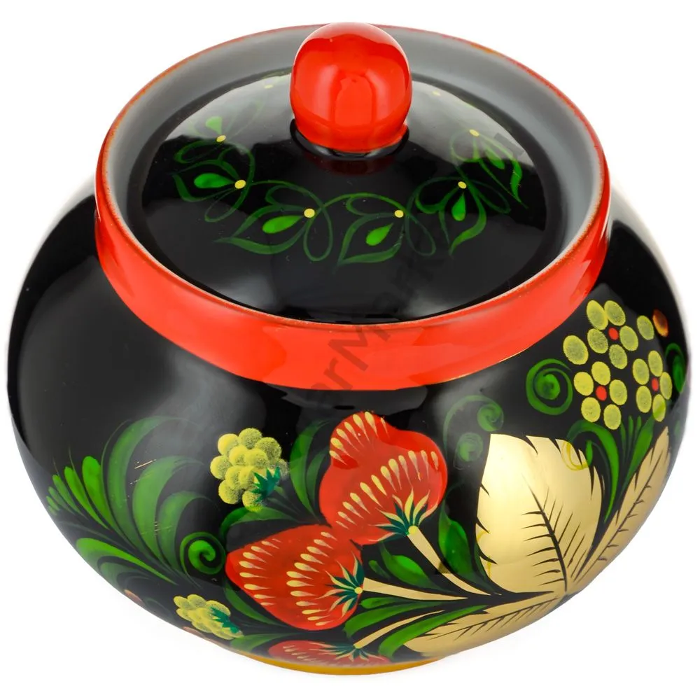 Сахарница с художественной росписью «Хохлома с ягодами в зелени №2» Сахарница с художественной росписью «Хохлома с ягодами в зелени №2»