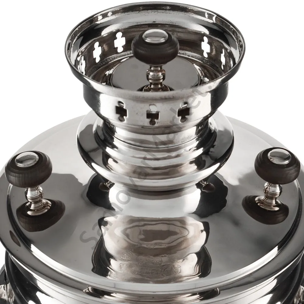 Самовар антикварный комбинированный 5,5 литров формы «Банка» Шемариных с медалями, серебристый Самовар антикварный комбинированный 5,5 литров формы «Банка» Шемариных с медалями, серебристый