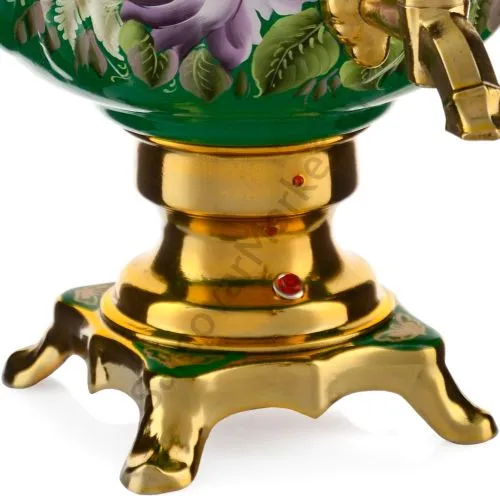 Самовар электрический 3 л.с автоотключением,худ.росписью «Пионы на зелёном в золоте» формы«Овал»