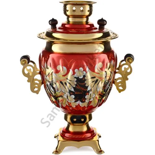 Самовар электрический 3 литра с автоотключением, худ. росписью «Кудрина красная»  формы «Жёлудь»