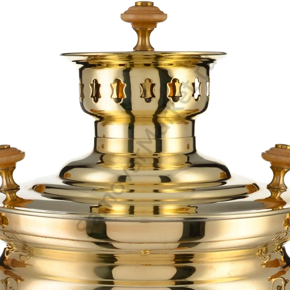 Самовар на дровах 5 литров формы «Банка с листьями с гербом РФ», золотой Самовар на дровах 5 литров формы «Банка с листьями с гербом РФ», золотой