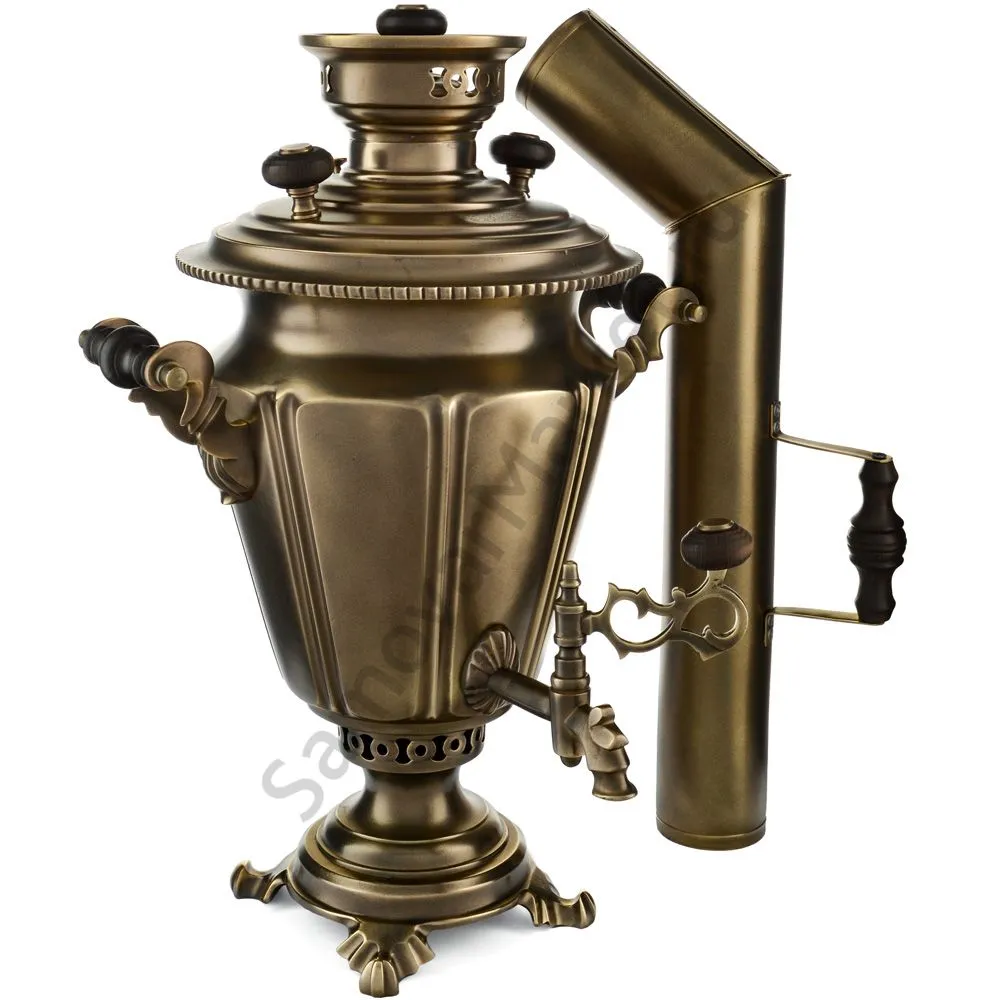 Самовар антикварный на дровах 3,5 литра формы «Рюмка» ТулМетПром, с трубой, травление по латуни Самовар антикварный на дровах 3,5 литра формы «Рюмка» ТулМетПром, с трубой, травление по латуни