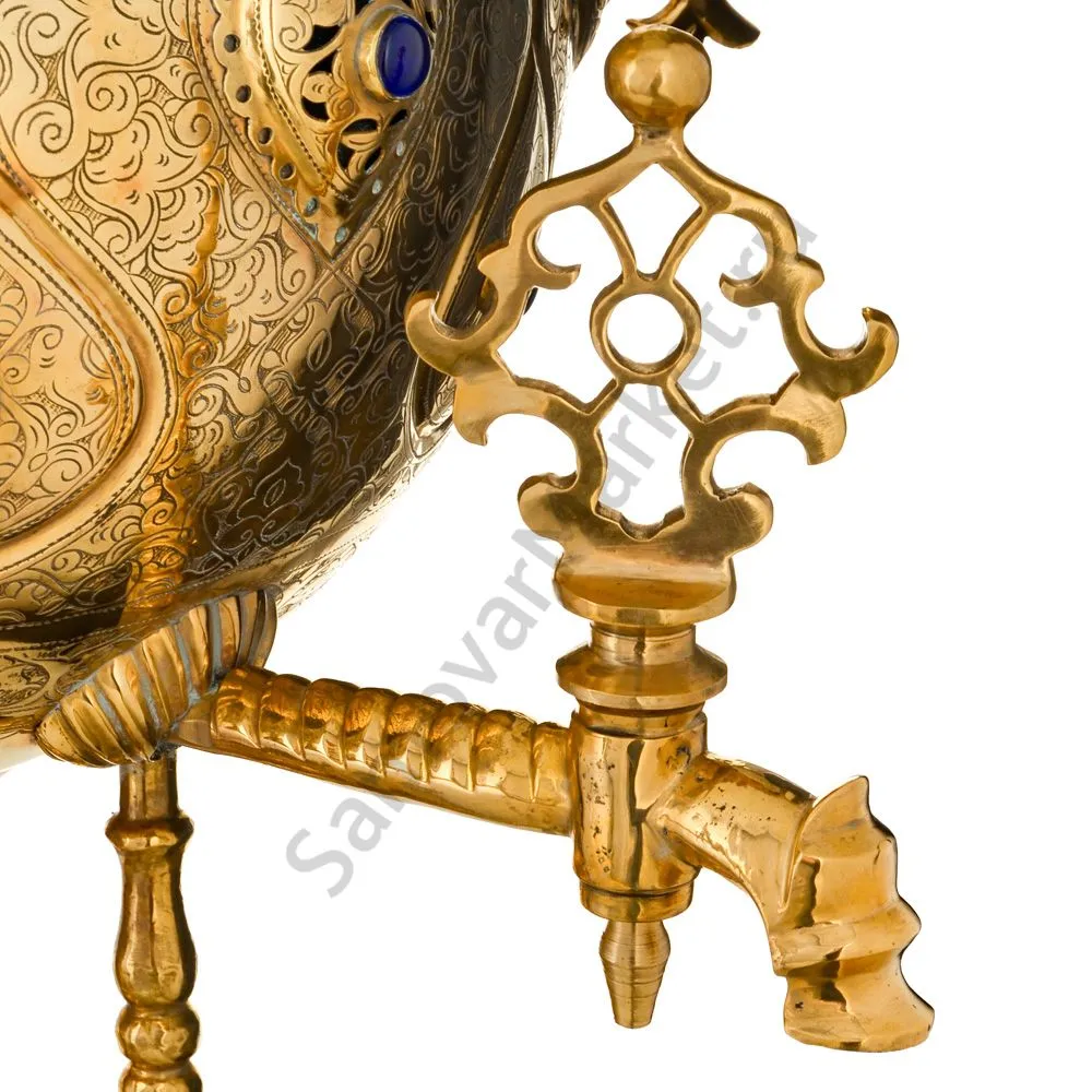 Самовар буфетный на дровах 60 л. формы«Шар»два крана на скульптурных стойках, инкрустация«Лазуритом» Самовар буфетный на дровах 60 л. формы«Шар»два крана на скульптурных стойках, инкрустация«Лазуритом»