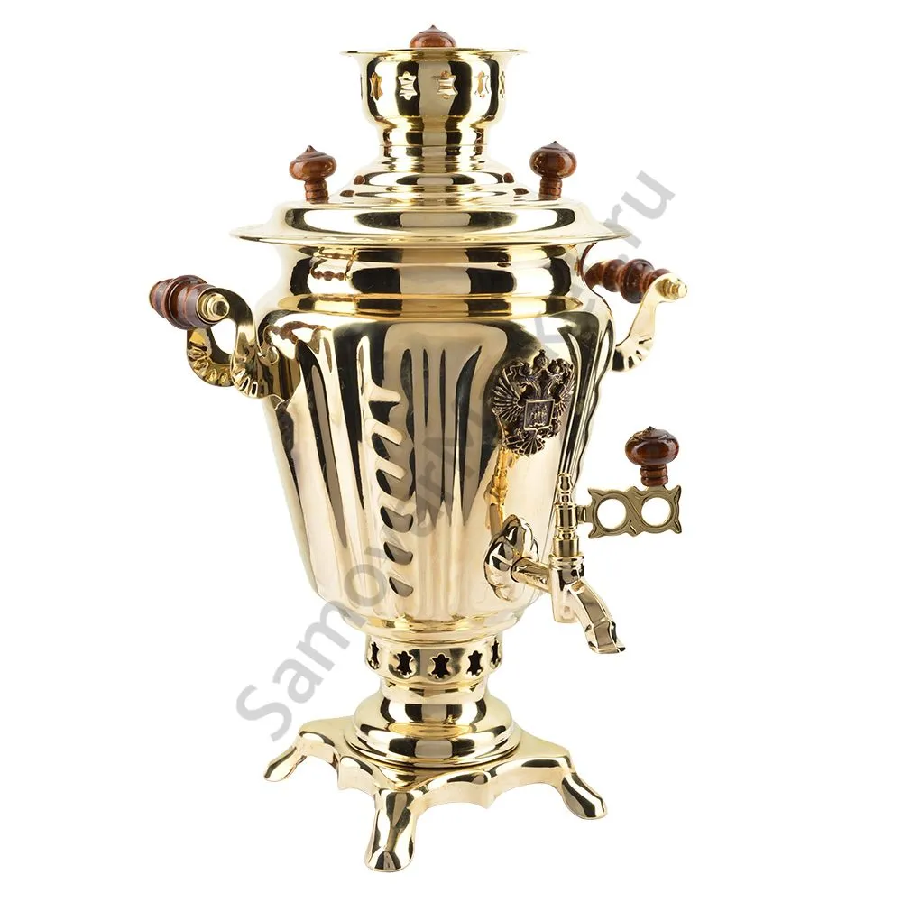 Самовар на дровах 2,8 литра формы «Рюмка с гербом РФ», золотой, категория «Люкс» Самовар на дровах 2,8 литра формы «Рюмка с гербом РФ», золотой, категория «Люкс»