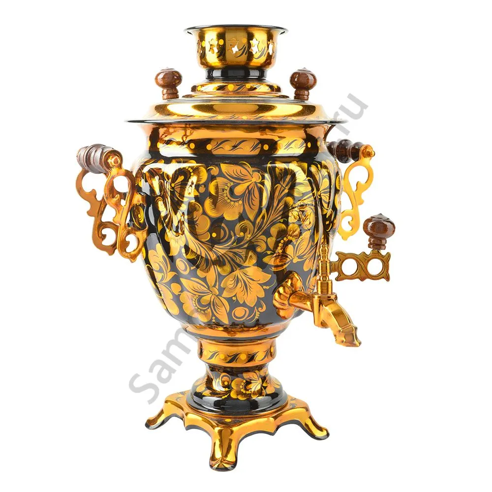 Самовар электрический 3 литра с художественной росписью «Кудрина золото на чёрном» формы «Жёлудь» Самовар электрический 3 литра с художественной росписью «Кудрина золото на чёрном» формы «Жёлудь»