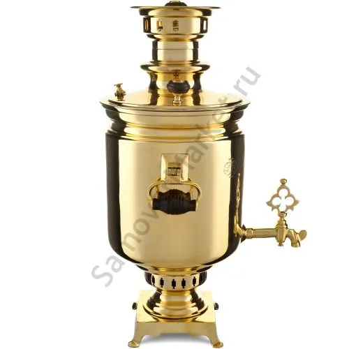 Самовар антикварный на дровах 5,5 литров формы «Банка» Баташева с медалями, висячие ручки, золотой
