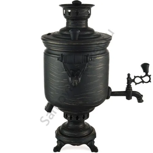 Самовар комбинированный 5 литров формы «Банка» золотые нити в патине, литьё, категория «Эксклюзив» 