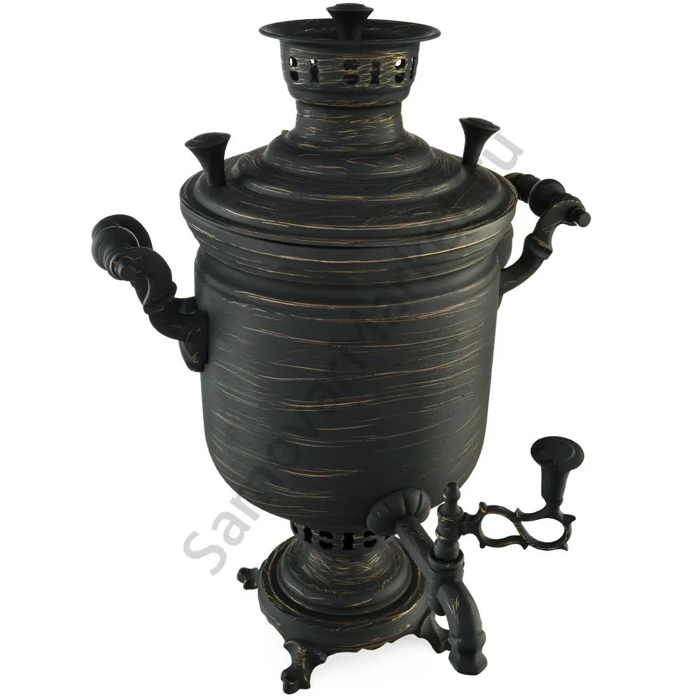 Самовар на дровах 5 литров формы «Банка», золотые нити в патине, литьё, категория «Эксклюзив» Самовар на дровах 5 литров формы «Банка», золотые нити в патине, литьё, категория «Эксклюзив»