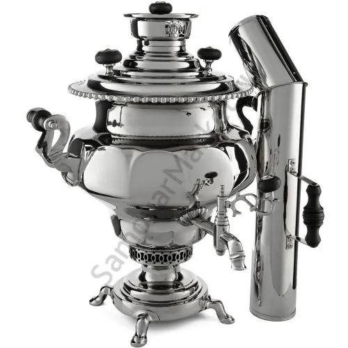 Самовар антикварный на дровах 7,5 литров формы «Ваза гранная» Н.А. Воронцова, с трубой, серебристый