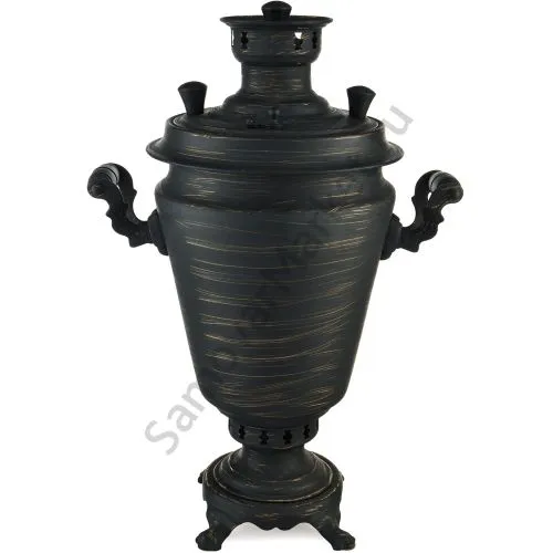 Самовар на дровах 7 литров формы «Рюмка с гербом РФ», золотые нити в патине, категория «Эксклюзив»