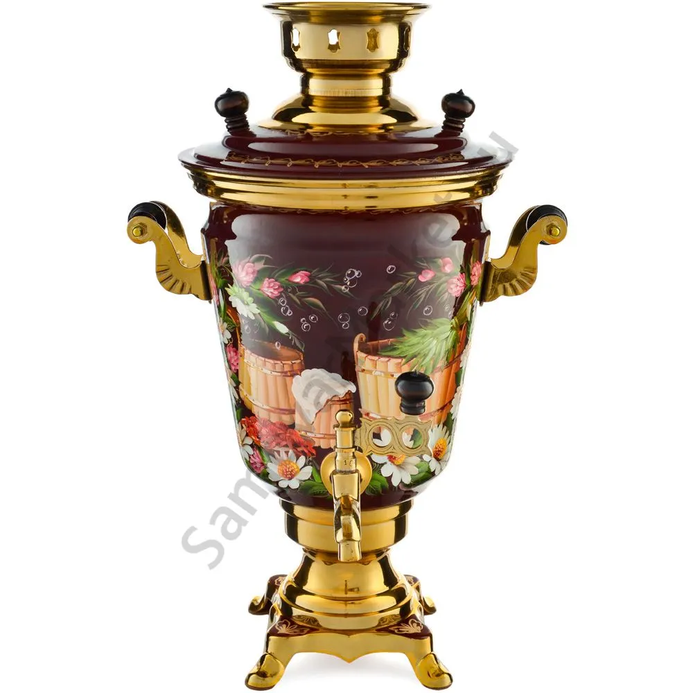 Самовар электрический 4 литра с художественной росписью «Баня» формы «Рюмка» Самовар электрический 4 литра с художественной росписью «Баня» формы «Рюмка»