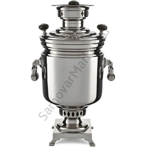 Самовар антикварный на дровах 5 литров формы «Банка» Баташева с медалями, висячие ручки, серебристый