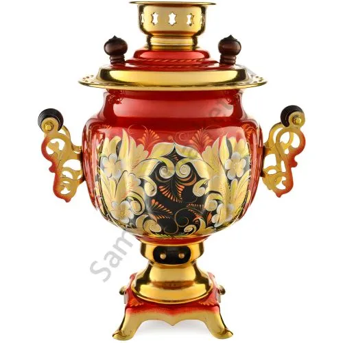 Самовар электрический 3 литра с автоотключением, худ. росписью «Кудрина красная» формы «Овал»