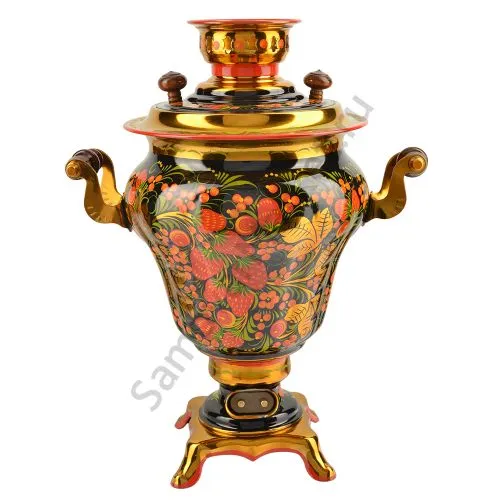 Самовар электрический 3 литра с художественной росписью «Хохлома с ягодами в зелени» формы «Груша»