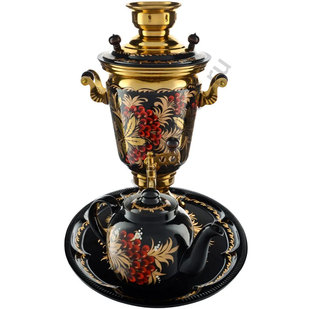 Самовар электрический 4 литра художественной росписью «Хохлома гроздья ягод» формы «Рюмка» в наборе Самовар электрический 4 литра художественной росписью «Хохлома гроздья ягод» формы «Рюмка» в наборе