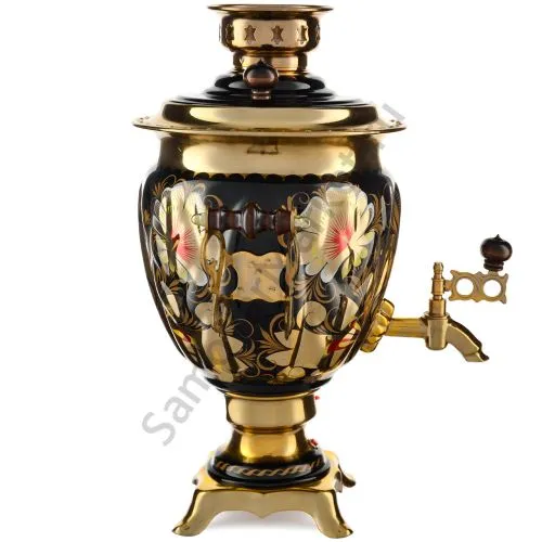 Самовар электрический 3 литра с автоотключением,  худ. росписью «Кудрина чёрная» формы «Жёлудь»