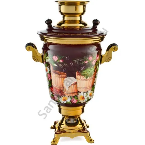 Самовар электрический 4 литра с художественной росписью «Баня» формы «Рюмка»