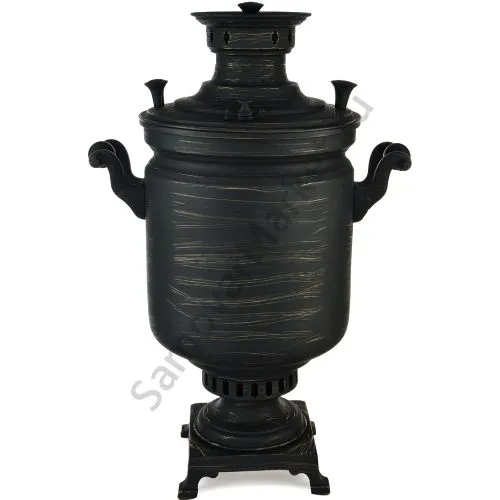 Самовар антикварный на дровах 8 литра формы «Банка», Кольчугино, золотые нити в патине