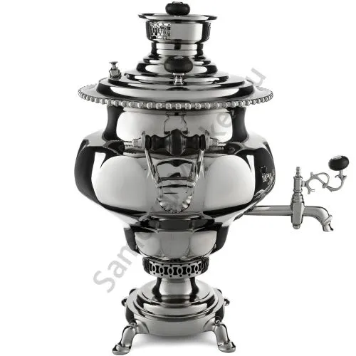 Самовар антикварный на дровах 7,5 литров формы «Ваза гранная» Н.А. Воронцова, с трубой, серебристый