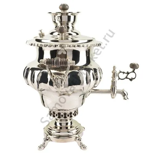 Самовар антикварный на дровах 3,5 литра формы «Репка гранная», серебристый