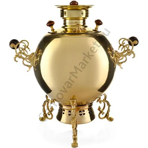 Самовар на дровах 8 литров формы «Шар Паук», золотой, категория «Эксклюзив»