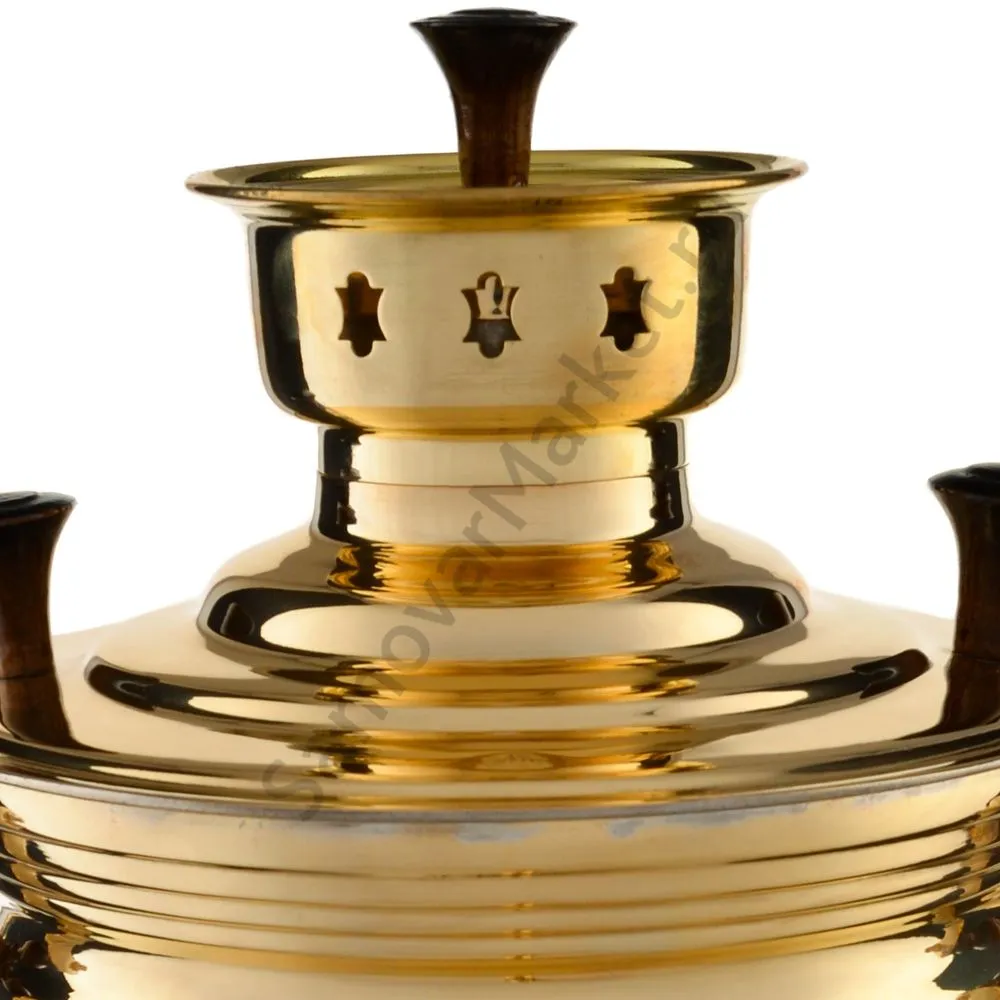 Самовар на дровах 5 литров формы «Банка с гербом РФ», золотой, категория «Люкс» Самовар на дровах 5 литров формы «Банка с гербом РФ», золотой, категория «Люкс»