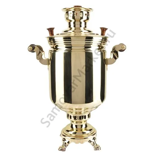 Самовар на дровах 7 литров формы «Банка с гербом РФ», золотой, категория «Люкс»