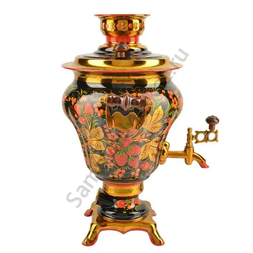 Самовар электрический 3 литра с художественной росписью «Хохлома с ягодами в зелени» формы «Груша»