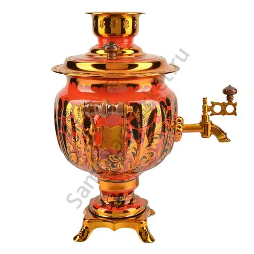 Самовар электрический 3 литра с художественной росписью «Кудрина золото на красном» формы «Овал»