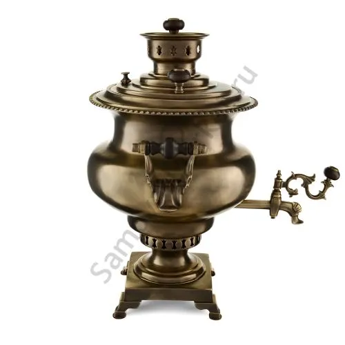 Самовар антикварный на дровах 7,5 литра формы «Репка» Капырзина с трубой,травление по латуни, уценка