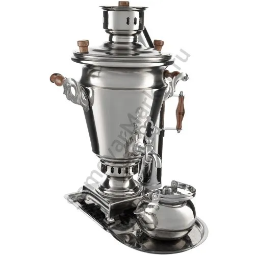 Самовар на дровах из нержавейки 5 литров формы «Рюмка» в наборе из 4 предметов ( труба в подарок)
