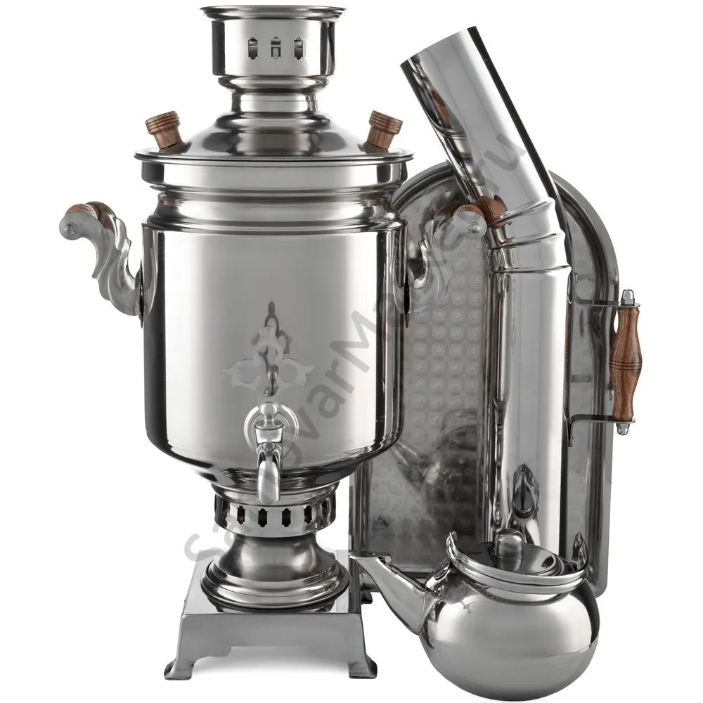 Самовар на дровах из нержавейки 5 литров формы «Банка» в наборе из 4 предметов ( труба в подарок) Самовар на дровах из нержавейки 5 литров формы «Банка» в наборе из 4 предметов ( труба в подарок)