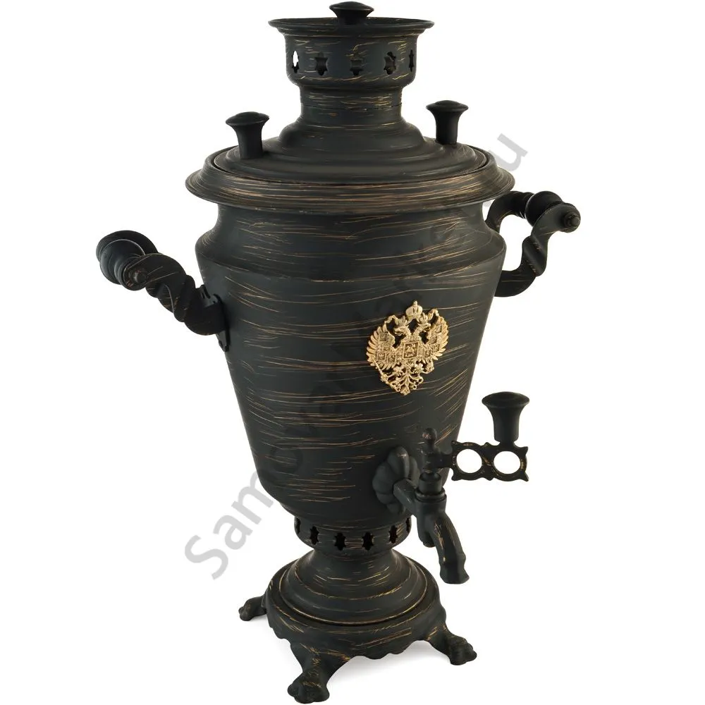 Самовар на дровах 5 литров формы «Рюмка с гербом РФ», золотые нити в патине, категория «Эксклюзив» Самовар на дровах 5 литров формы «Рюмка с гербом РФ», золотые нити в патине, категория «Эксклюзив»