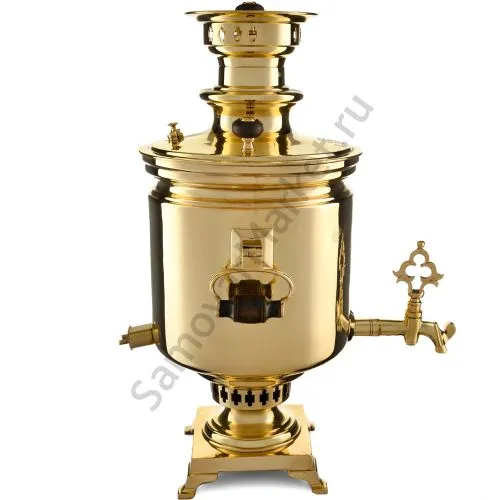 Самовар антикварный комбинированный 7,5 литров формы «Банка» Шемариных с медалями, золотистый