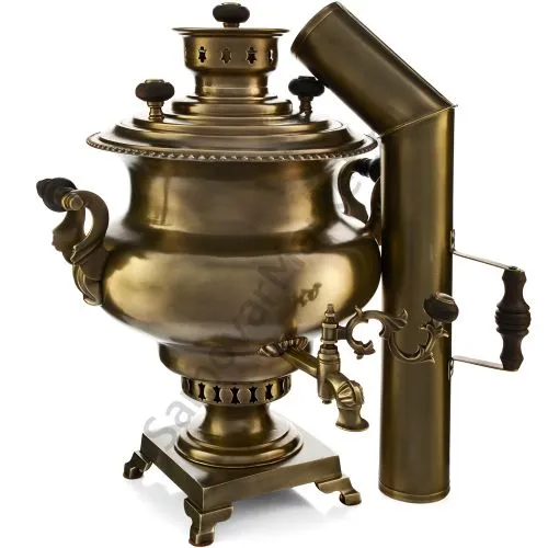 Самовар антикварный на дровах 7,5 литра формы «Репка» Капырзина с трубой,травление по латуни, уценка