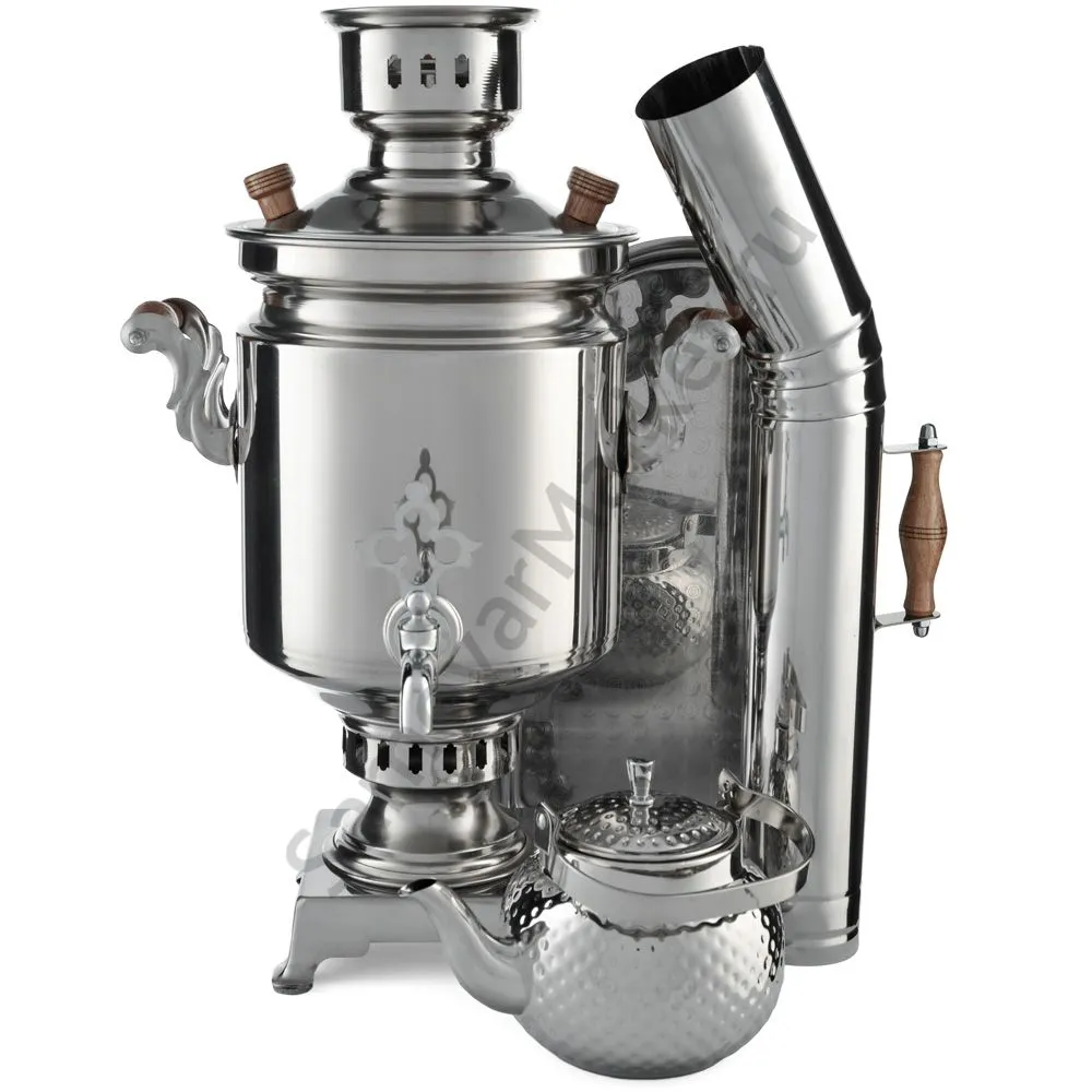 Самовар на дровах из нержавейки 7 литров формы «Банка» в наборе Самовар на дровах из нержавейки 7 литров формы «Банка» в наборе