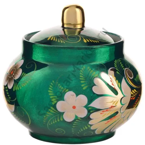 Сахарница с художественной росписью «Кудрина зелёная»