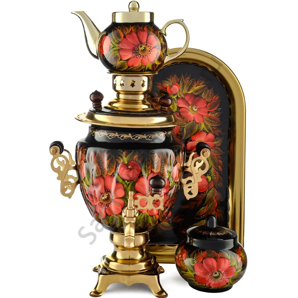 Самовар электрический 3 литра с художественной росписью «Маки на чёрном» формы «Жёлудь» в наборе Самовар электрический 3 литра с художественной росписью «Маки на чёрном» формы «Жёлудь» в наборе