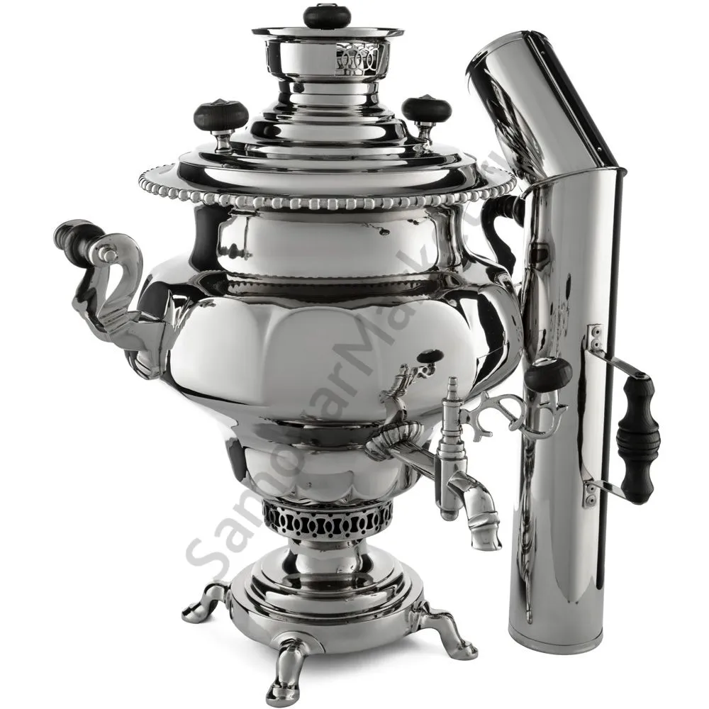 Самовар антикварный на дровах 7,5 литров формы «Ваза гранная» Н.А. Воронцова, с трубой, серебристый Самовар антикварный на дровах 7,5 литров формы «Ваза гранная» Н.А. Воронцова, с трубой, серебристый